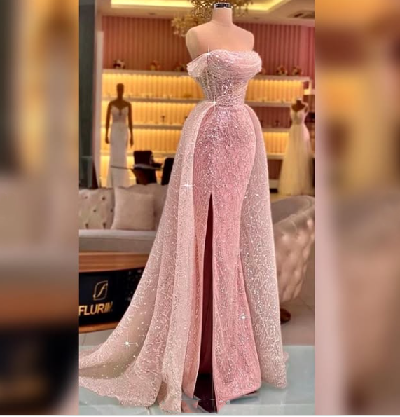 Luxury Mermaid Pink Floor Length Sleeveless Sequin Formal Prom Dresses