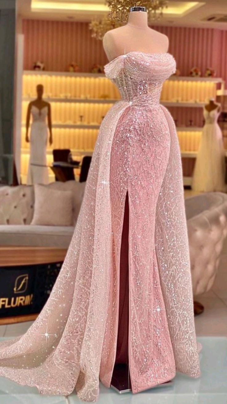 Luxury Mermaid Pink Floor Length Sleeveless Sequin Formal Prom Dresses