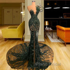 Luxury See Through Beaded Formal Prom Dresses Bodycon Sexy Formal Prom Evening Dresses