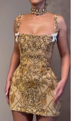 Luxury Sheath Square Neck Gold Short Formal Grade Homecoming Dresses Gold Cocktail Dresses