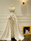Luxury Slim-Fit Strapless Lace Satin Train Formal Prom Dresses Wedding Dresses
