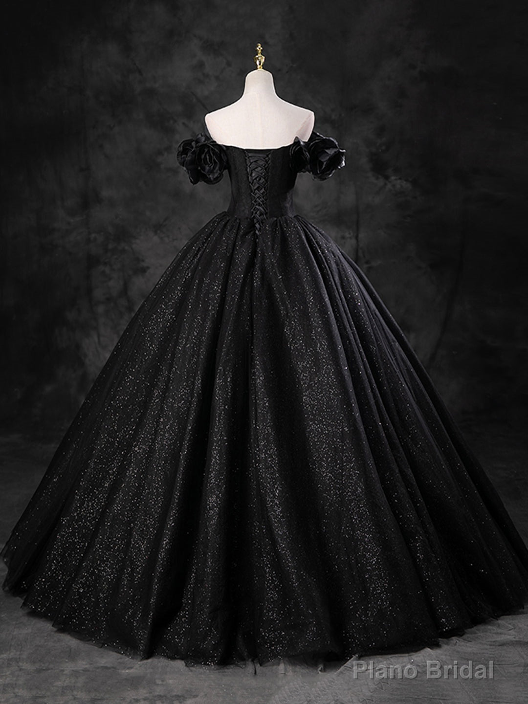Black Sparkly Tulle Off the Shoulder Long Formal Dress, Elegant A-Line Black Evening Party Dress