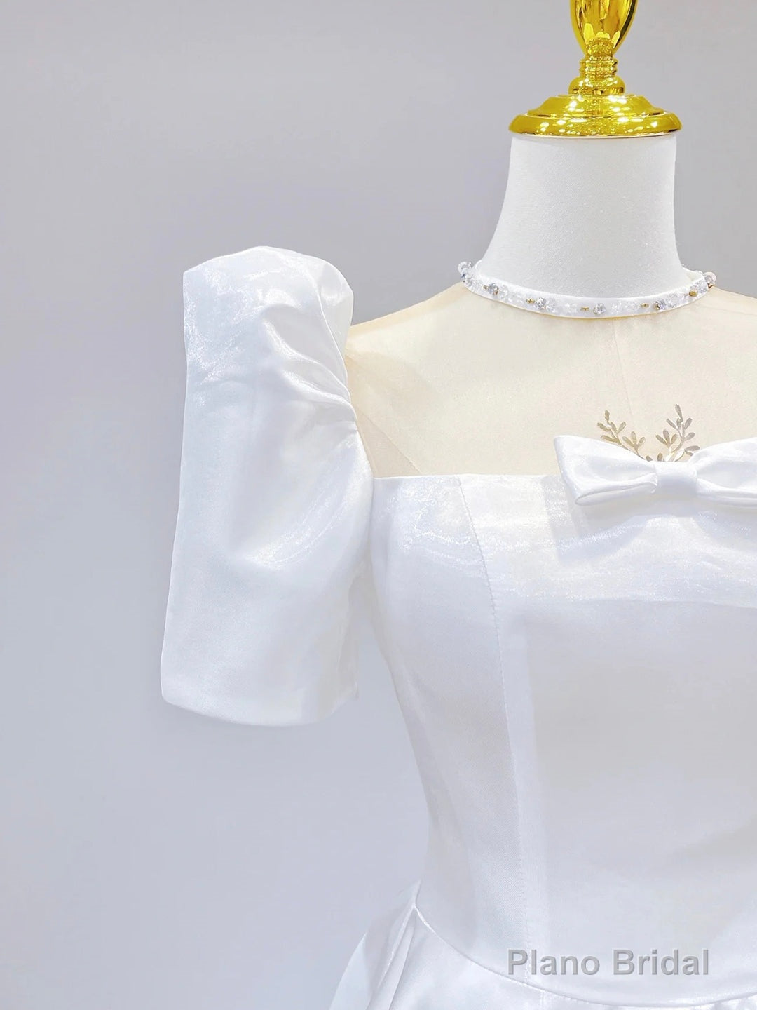 White Satin Short Sleeve Floor Length Prom Dress, White A-Line Party Dress