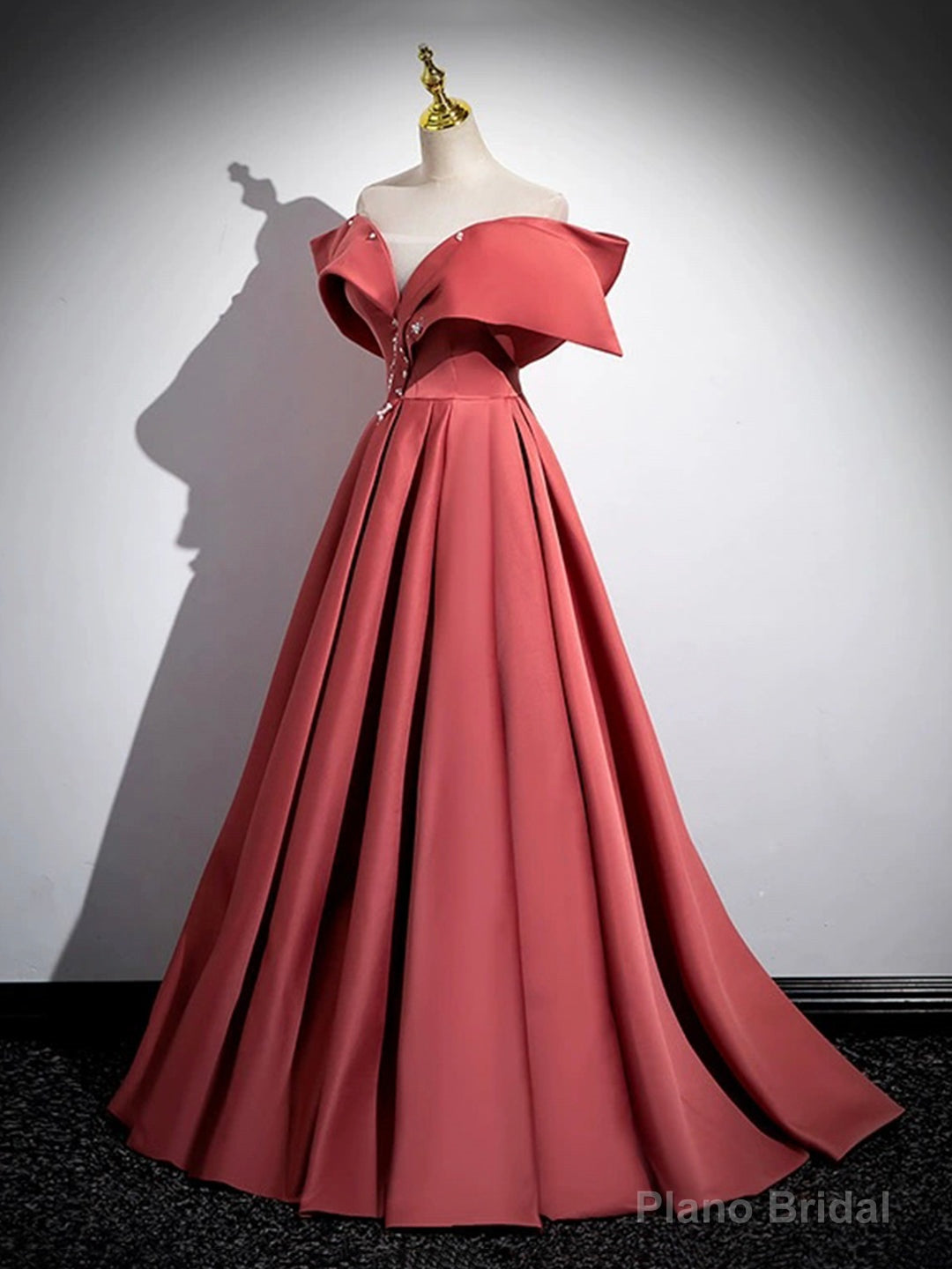 Beautiful Satin Off Shoulder Long Party Dress, A-Line Pearl Floor Length Prom Dress Main image