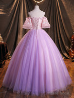 Purple Tulle Sequins Long Prom Dress, A-Line Off the Shoulder Evening Party Dress