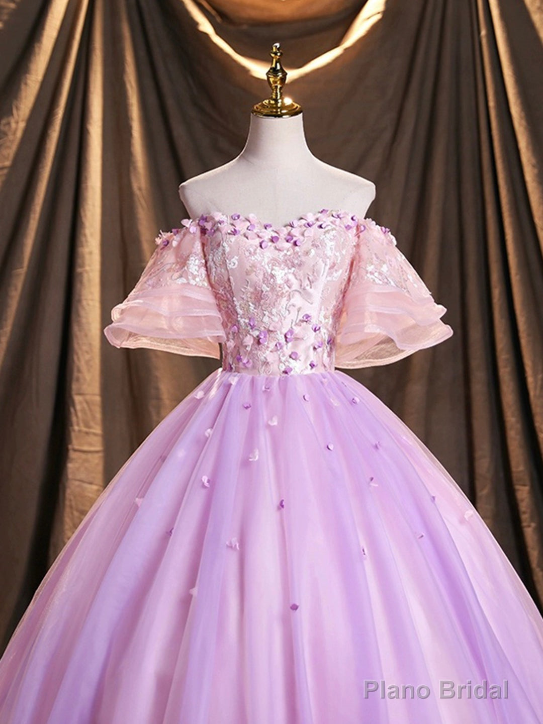 Purple Tulle Sequins Long Prom Dress, A-Line Off the Shoulder Evening Party Dress Secondary image