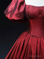 Burgundy Scoop Short Sleeves Party Dress, A-Line Long Evening Dress Prom Dress