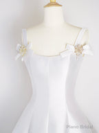 White Satin Short Prom Dress, Simple A-Line Evening Party Dress