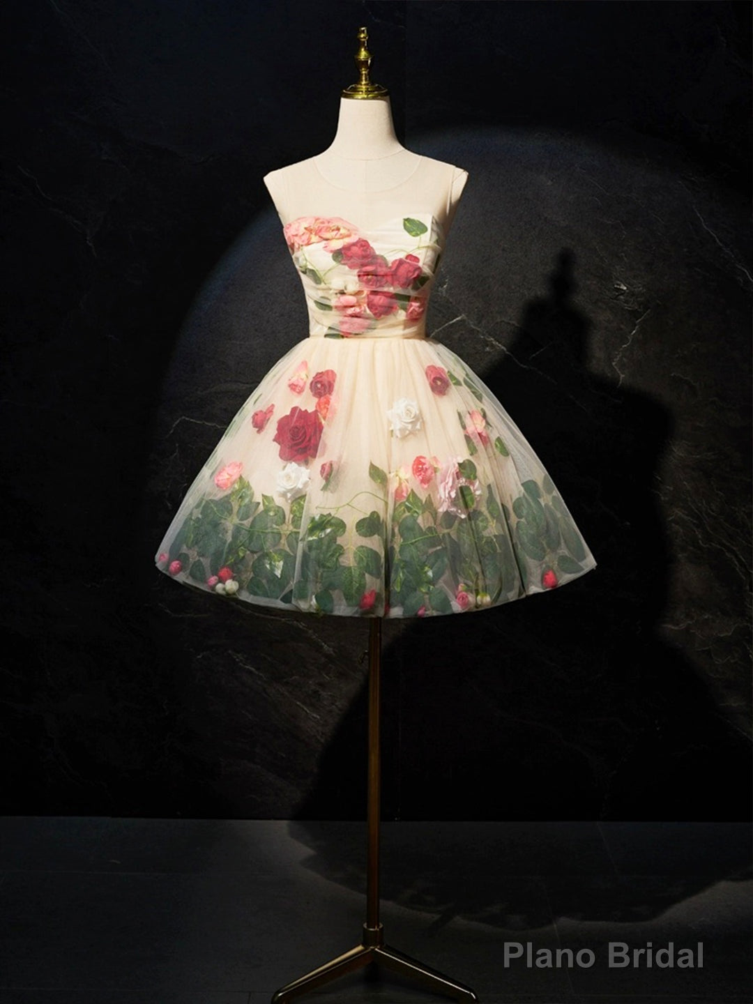 Champagne Scoop Neck Short Prom Dress with Flowers, Cute A-Line Party Dress Secondary image