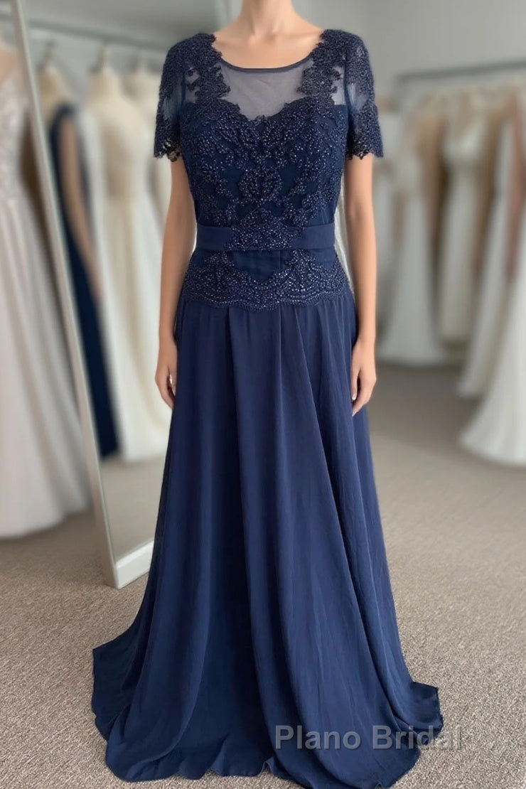 Illusion Neck Sweetheart Sleeves Beaded Appliques Long Prom Dresses with Sash Main image