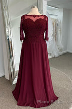 Illusion Neck Sweetheart Long Sleeves Beaded Appliques Long Prom Dresses