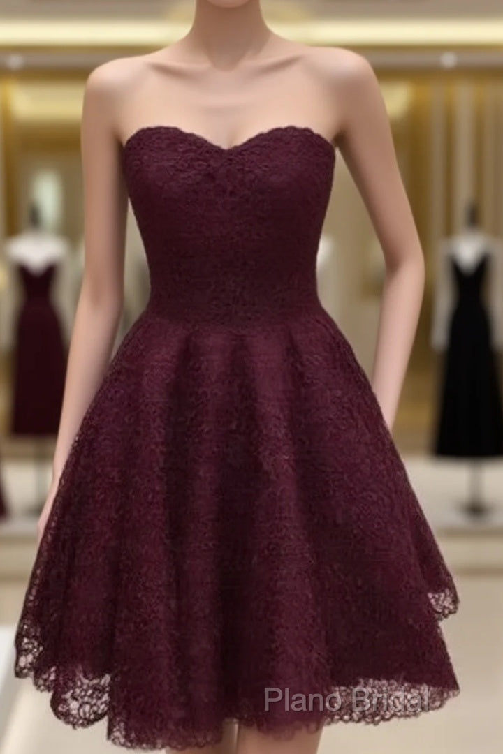 Maroon Homecoming Dresses, Lace Short Formal Prom Dresses, Party Dresses, Formal Prom Dresses Main image