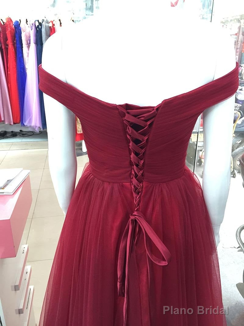Maroon Off Shoulder Bridesmaid Dress  Long, Simple Tulle Dress Secondary image