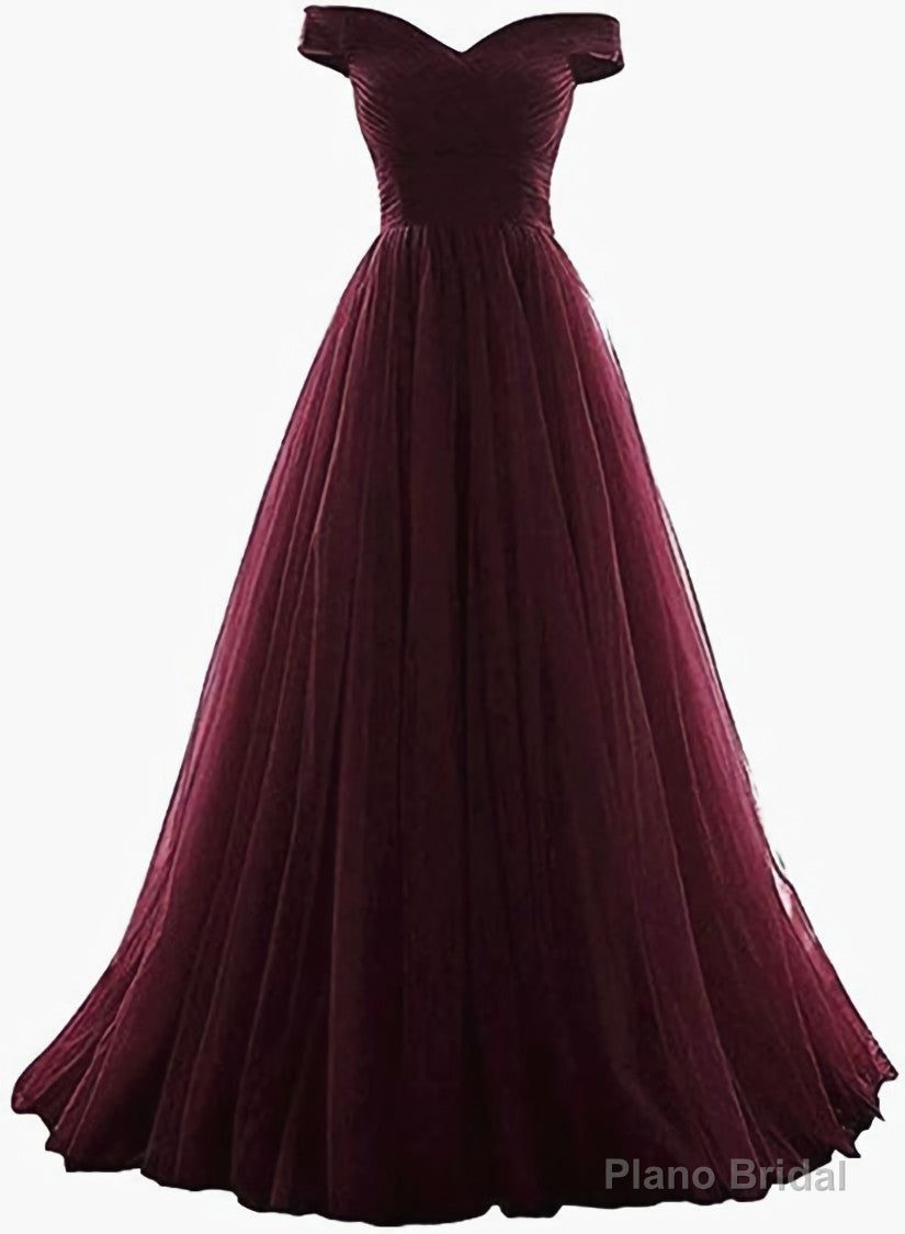 Maroon Off Shoulder Bridesmaid Dress  Long, Simple Tulle Dress Main image
