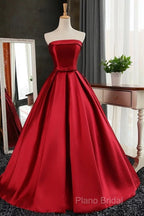 Maroon Satin Strapless Ball Gowns Quinceanera Dresses