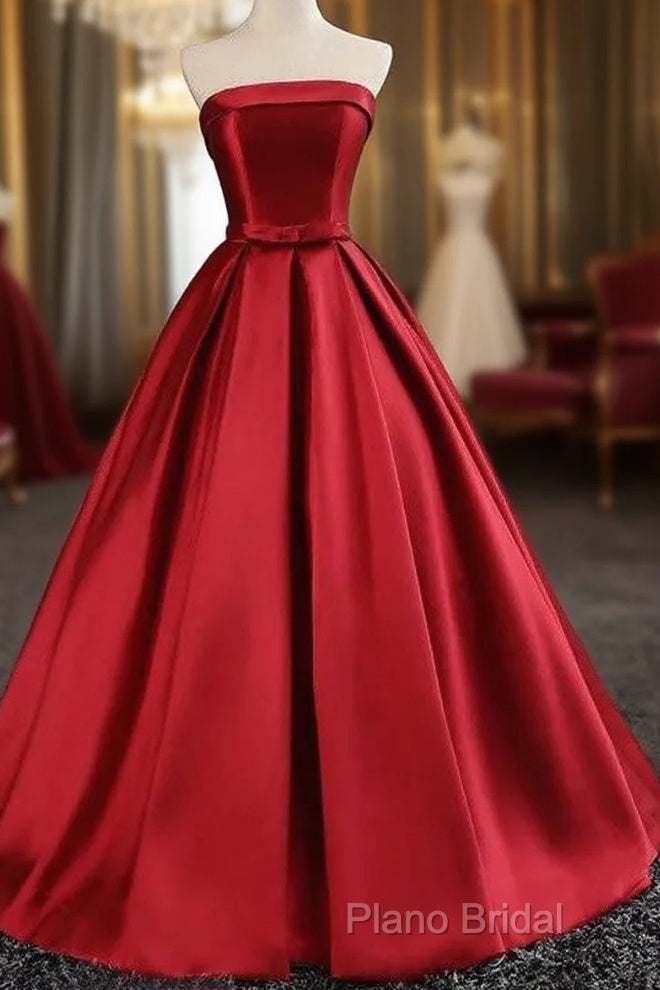 Maroon Satin Strapless Ball Gowns Quinceanera Dresses Main image