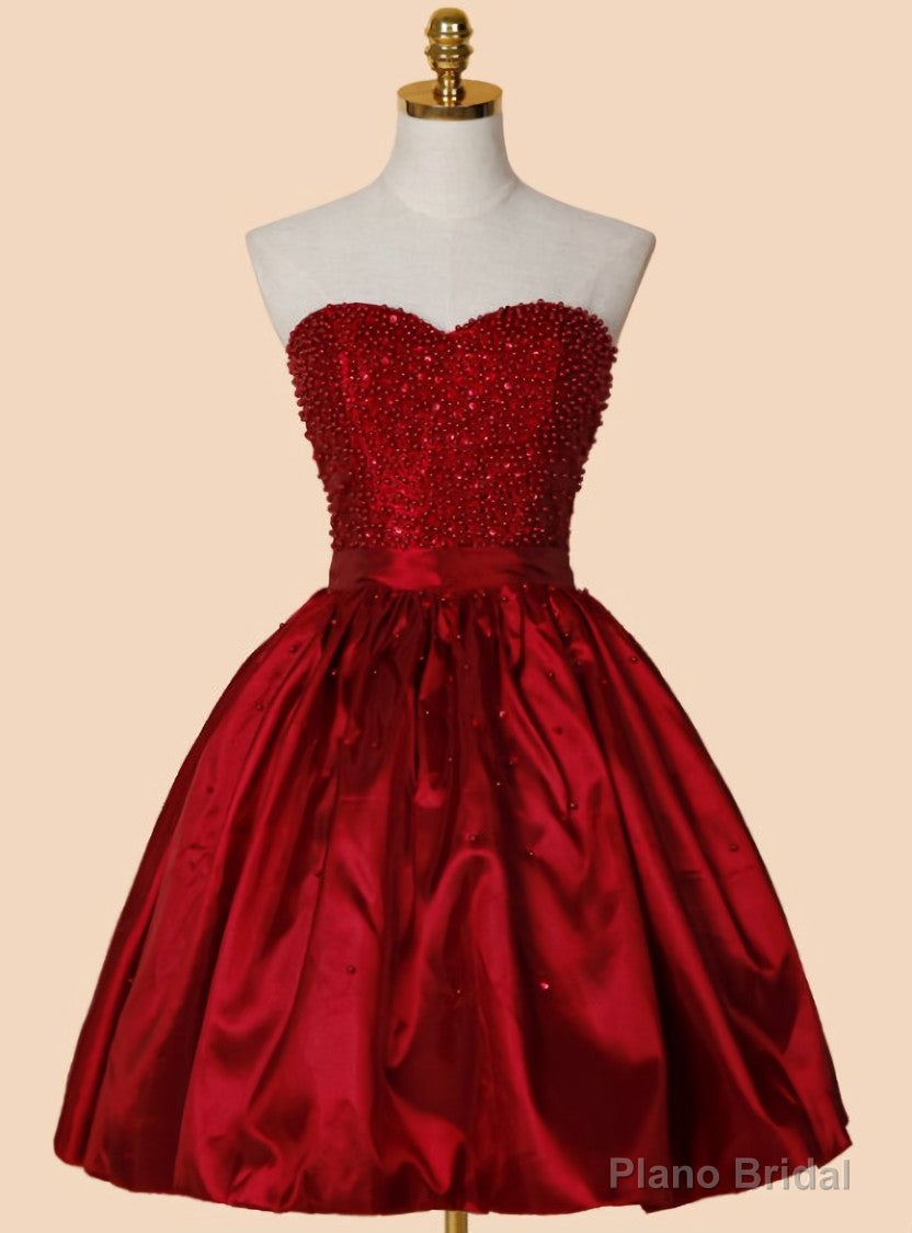 Marvelous A-line Sweetheart Above-knee Red Stretch Satin Homecoming Dress with Beading