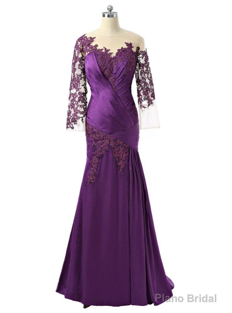 Mermaid 3/4 Sleeves Purple Satin Appliques Mother Of The Bride Dresses Main image