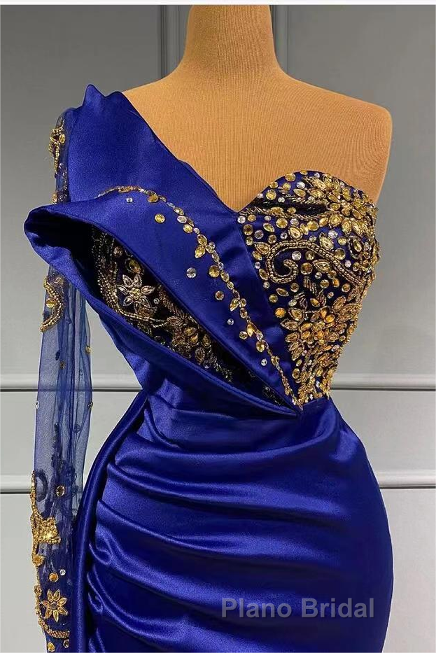 Mermaid Asymmetrical Sequined Floor-length Appliques Lace With Side Train Formal Prom Dress Secondary image