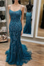 Mermaid Backless Dark Teal Lace Long Formal Prom Dresses