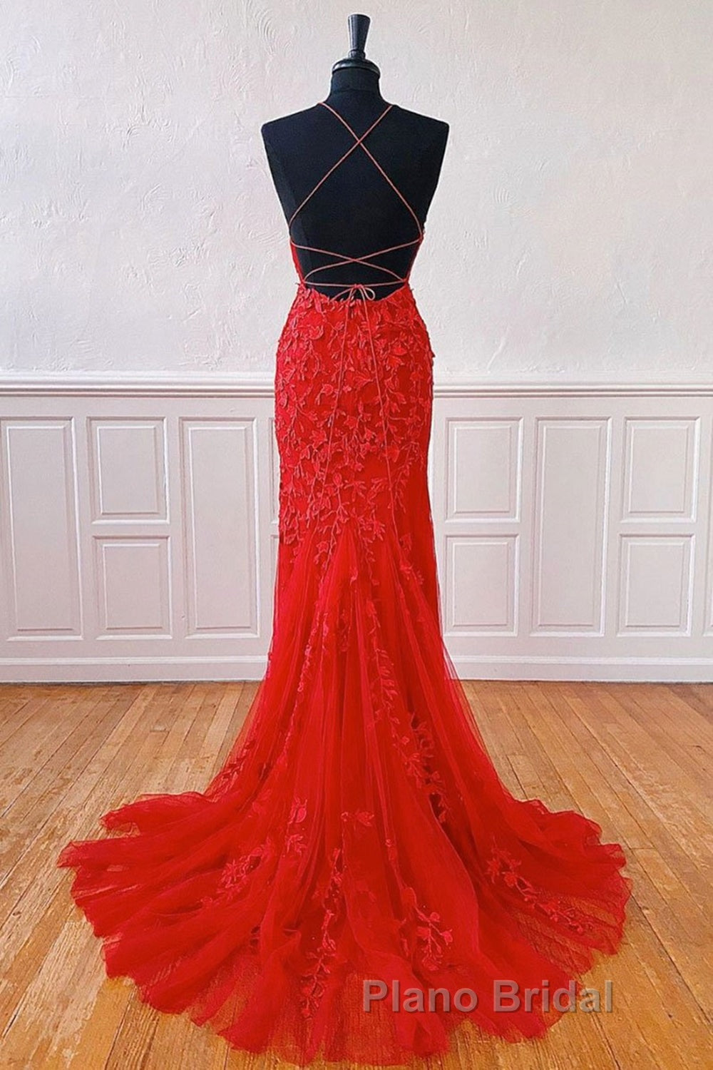 Mermaid Backless Red Lace Long Formal Prom Dresses, Mermaid Red Formal Dresses, Red Lace Evening Dresses Secondary image