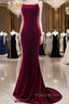 Mermaid Backless Velvet Burgundy Long Formal Prom Dresses With Beads