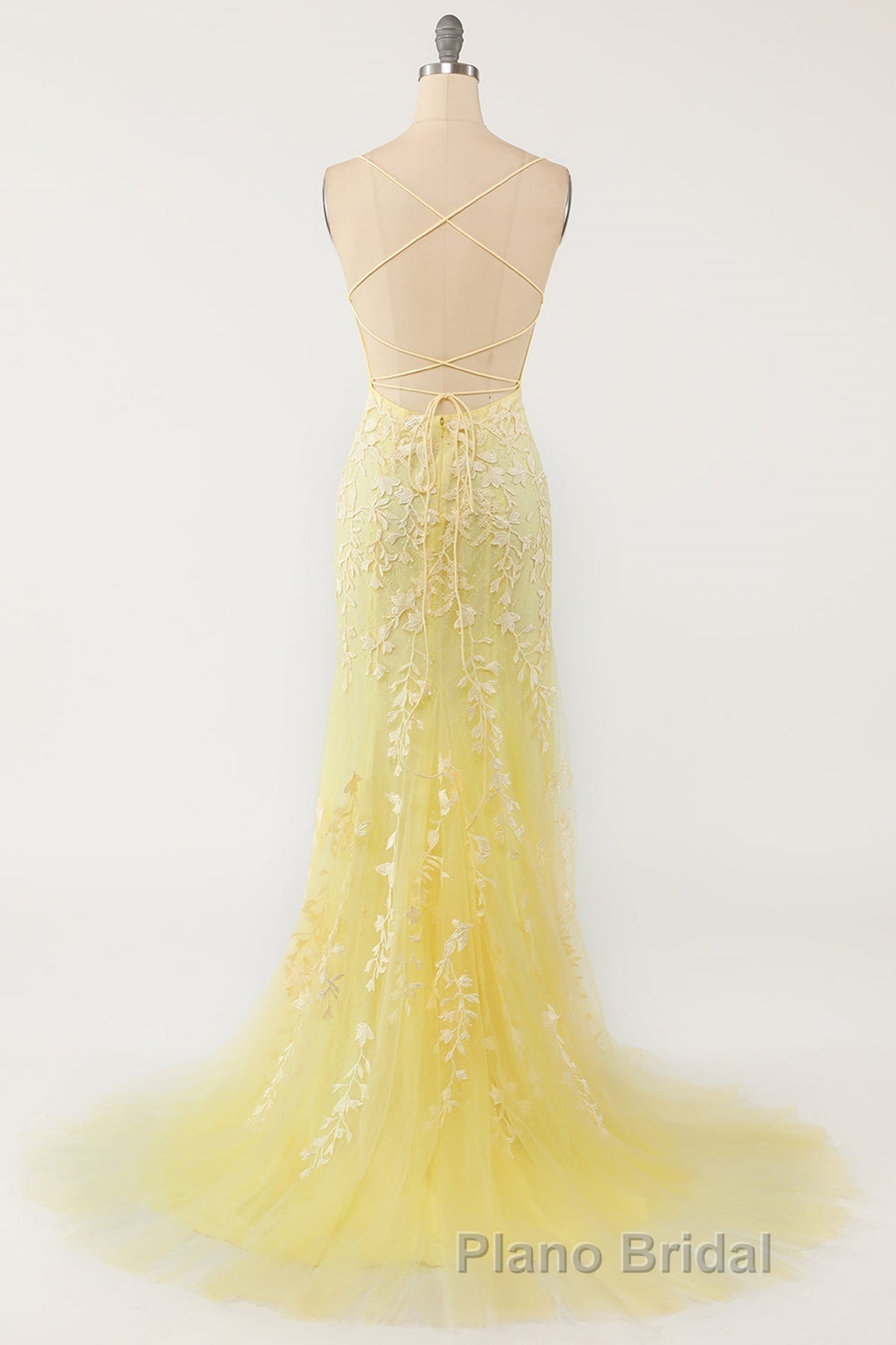 Mermaid Backless Yellow Lace Long Formal Prom Dresses, Mermaid Yellow Formal Dresses, Yellow Lace Evening Dresses