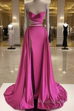 Mermaid Beaded Straps V Neck Slit Dresses