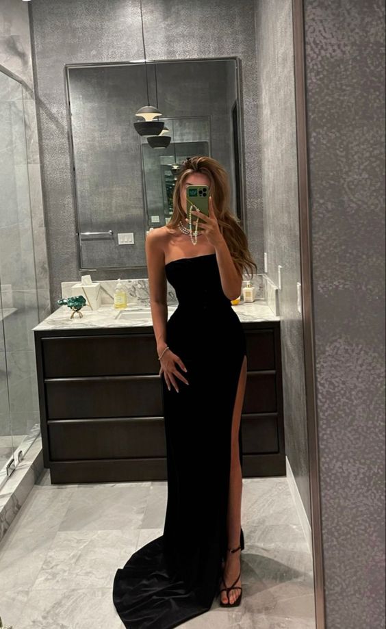 Black Fashion Elegant Mermaid Fishtail Slim Fit Long Satin Ball Gown Formal Evening Dresses Party Dresses