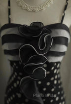 Mermaid Black Spaghetti Strap Chiffon Long Formal Prom Skirt Polka Dot Evening Dresses