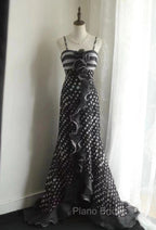 Mermaid Black Spaghetti Strap Chiffon Long Formal Prom Skirt Polka Dot Evening Dresses