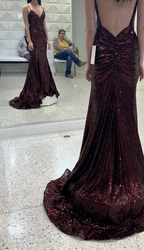 Mermaid Burgundy Sequin Floor Length Formal Prom Dresses 22Th Birthday Outfit