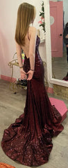 Mermaid Burgundy Sequin Floor Length Prom Dress 22th Birthday Outfit