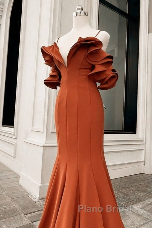 Mermaid Burnt Orange Ruffles Shoulder Dresses Secondary image