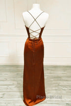 Mermaid Burnt Orange Satin Cross Back Dresses