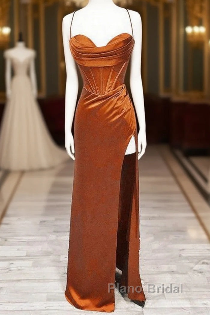 Mermaid Burnt Orange Satin Cross Back Dresses Main image
