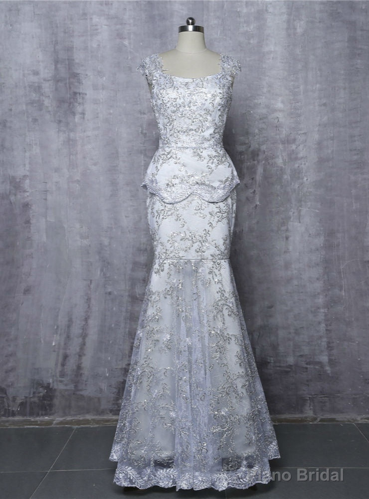 Mermaid Cap Sleeves Lace Silver Mother Of The Bride Dresses Main image