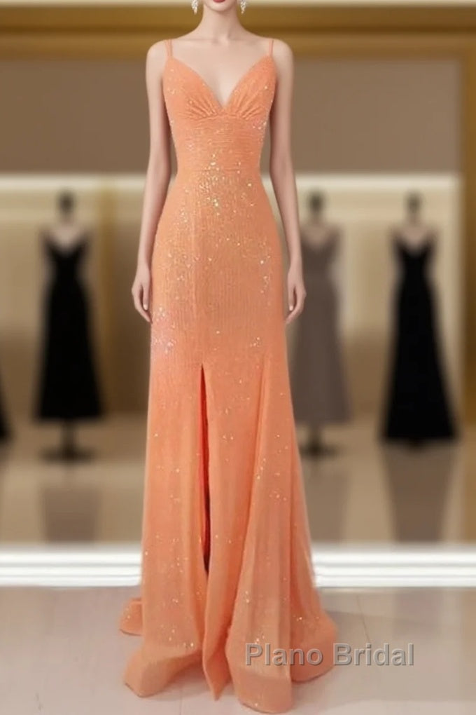 Mermaid Corset Sequin Dresses V Neck Split Main image