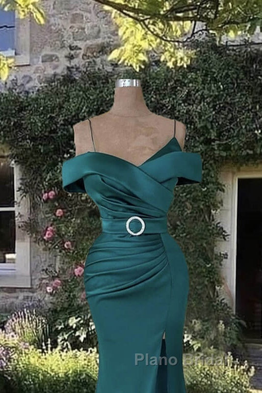 Mermaid Dark Green Cold Shoulder Satin Dresses Secondary image