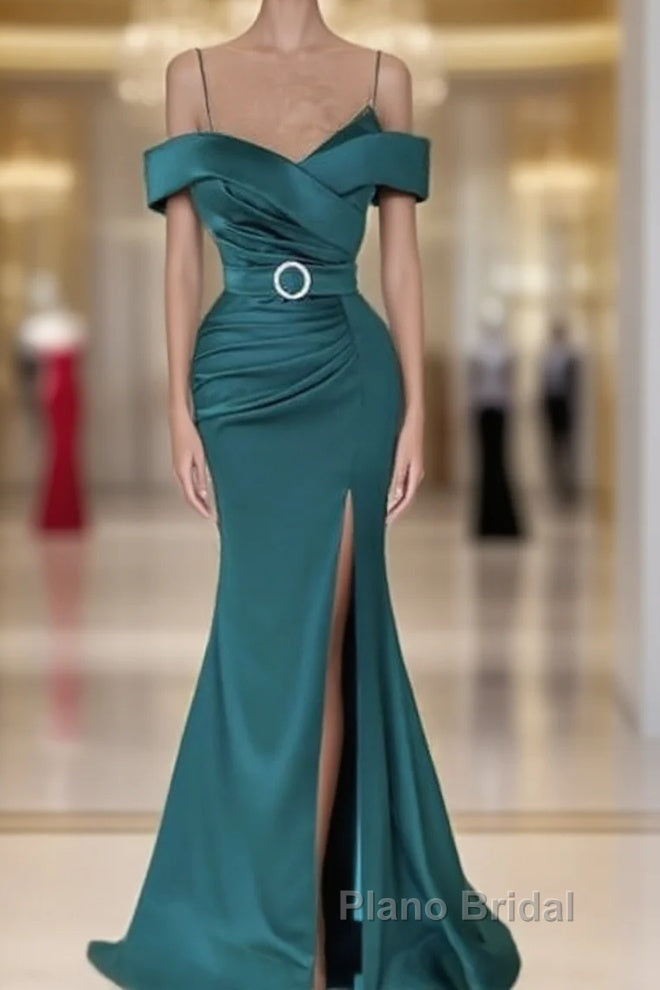 Mermaid Dark Green Cold Shoulder Satin Dresses Main image