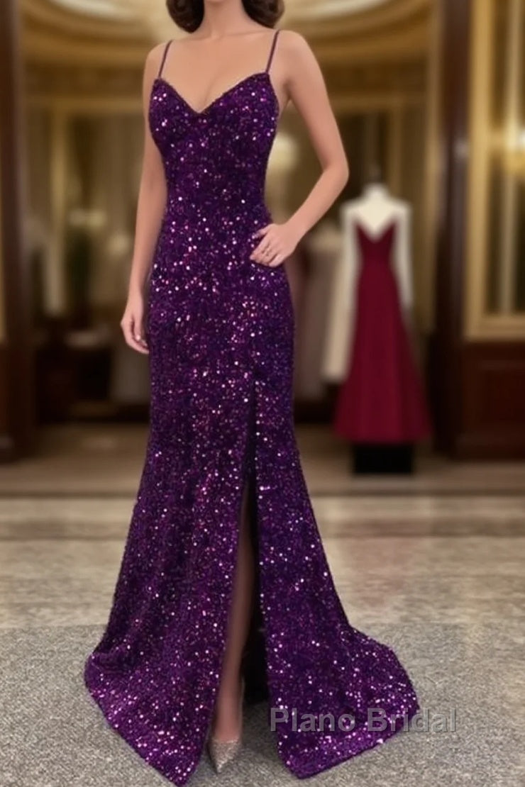 Mermaid Dark Purple Sequin Dresses Main image