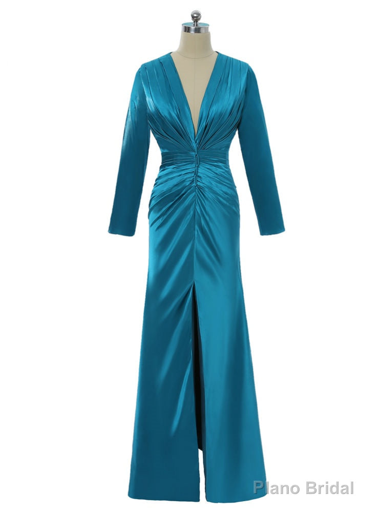 Mermaid Deep V-neck Long Sleeves Slit Sexy Long Evening Dresses Main image