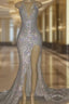 Mermaid Front Slit Deep V-Neck Halter Court Paillette Formal Prom Dresses