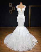 Mermaid Glamorous Straps Appliques Backless Sleeveless Bridal Gown