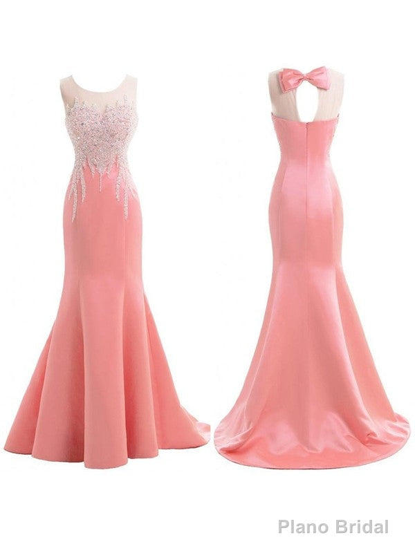 Mermaid Gorgeous Scoop Sleeveless Satin Beading Bridesmaid Dresses Main image