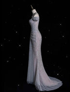 Mermaid Gowne??? Off The Shoulder Tulle Sequins Long Formal Prom Dresses For Formal Events &Quinceanera