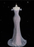 Mermaid Gowne??? Off The Shoulder Tulle Sequins Long Formal Prom Dresses For Formal Events &Quinceanera