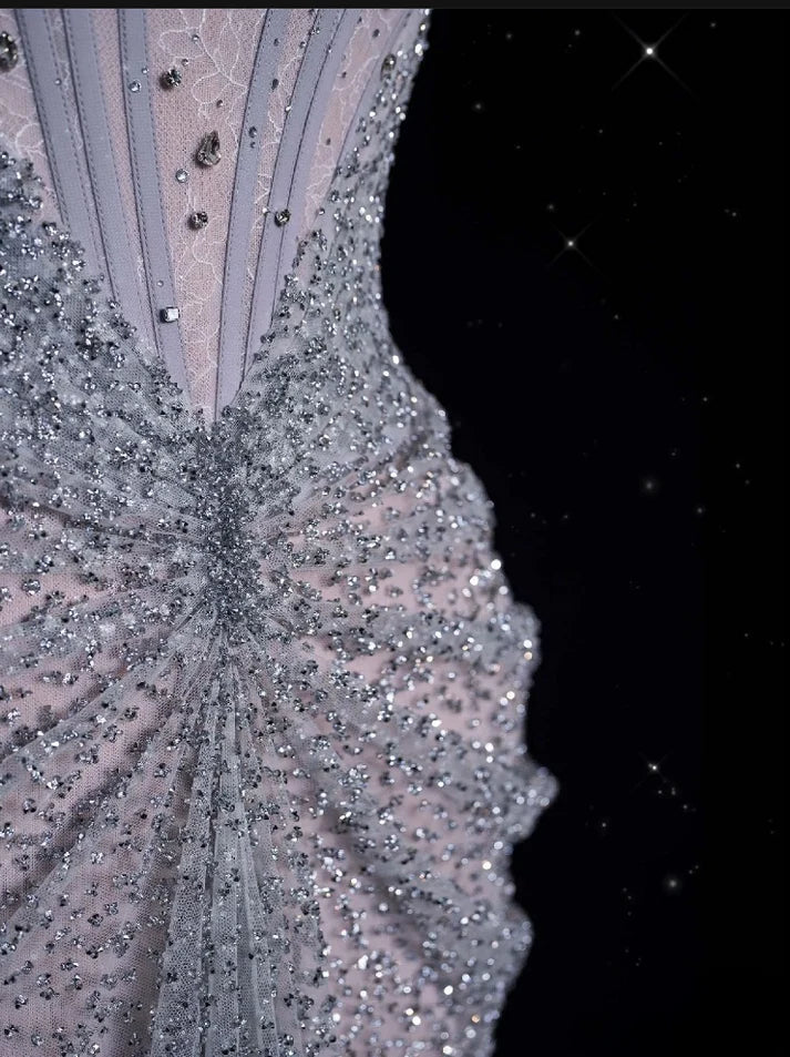 Mermaid Gowne??? Off The Shoulder Tulle Sequins Long Formal Prom Dresses For Formal Events &Quinceanera