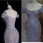 Mermaid Gowne??? Off The Shoulder Tulle Sequins Long Formal Prom Dresses For Formal Events &Quinceanera
