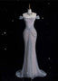 Mermaid Gowne??? Off The Shoulder Tulle Sequins Long Formal Prom Dresses For Formal Events &Quinceanera